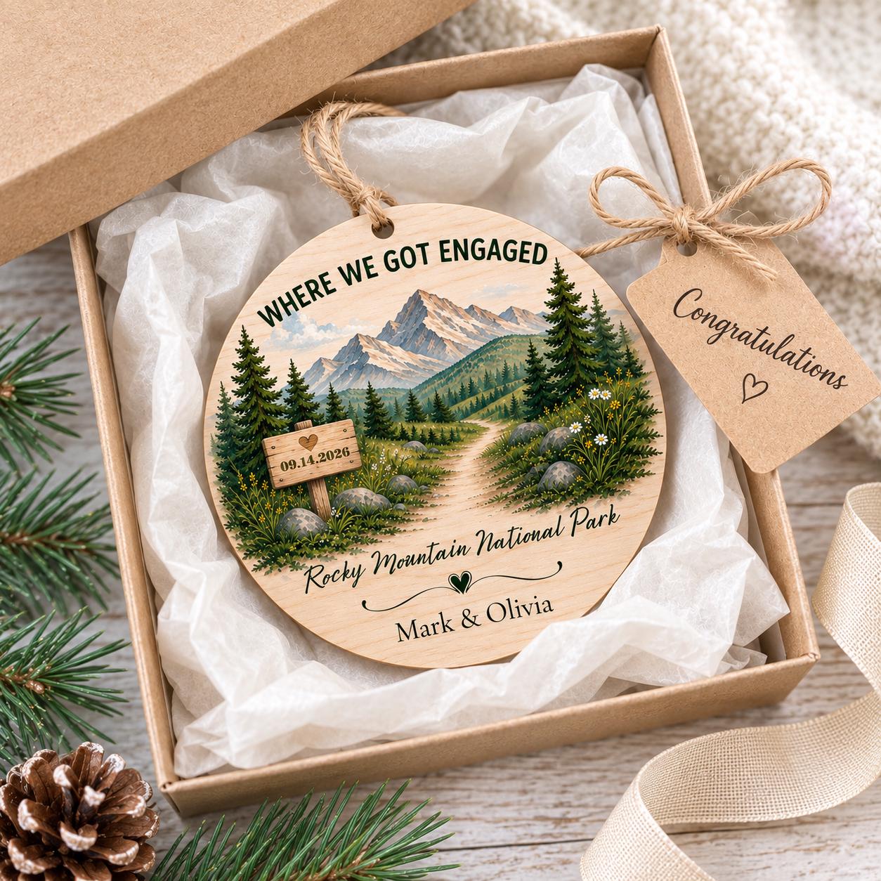 Where We Got Engaged Ornament, Personalized Proposal Gift, Custom Couple Names Wood Christmas Ornament, Engagement Keepsake
