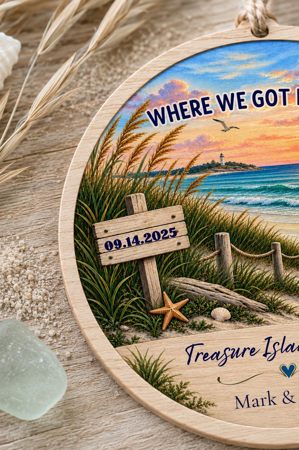 Where We Got Engaged Ornament, Personalized Proposal Gift, Custom Names Wood Christmas Ornament, Beach Engagement Keepsake