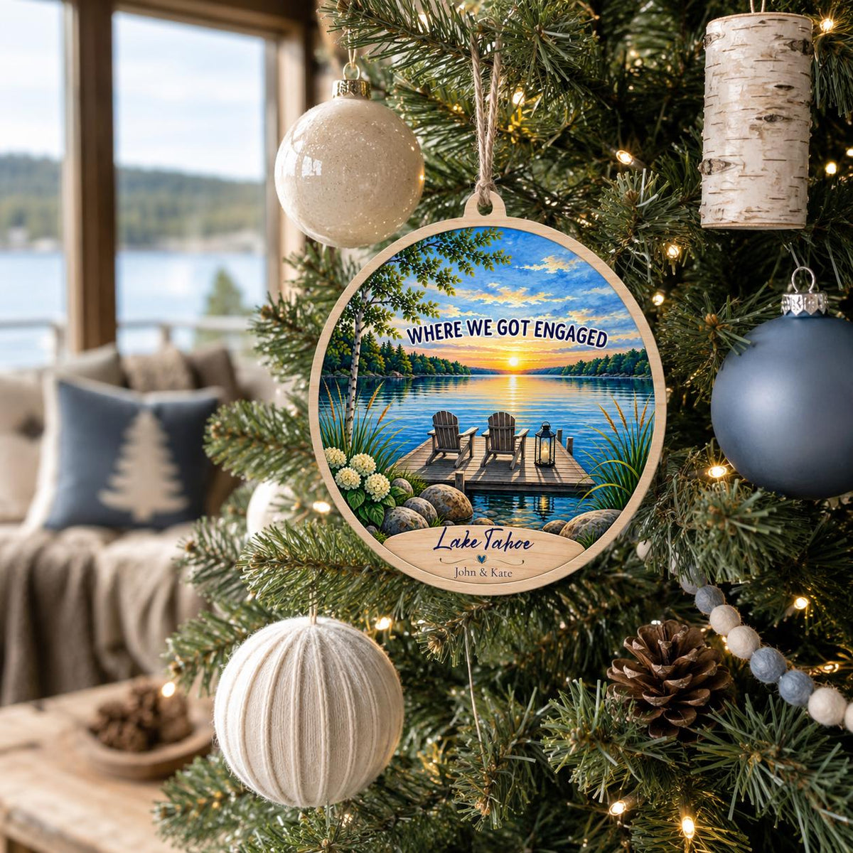 Where We Got Engaged Ornament, Personalized Proposal Gift, Custom Names Wood Christmas Ornament, Lake Engagement Keepsake