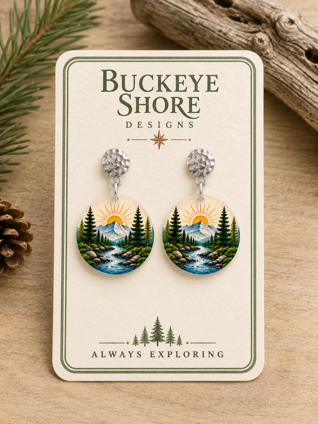 Adventure Earrings, Mountain Sunrise Dangle Earrings, Nature Jewelry, Hiking Gift for Women, Outdoor Nature Lover Gift, Handmade in Ohio