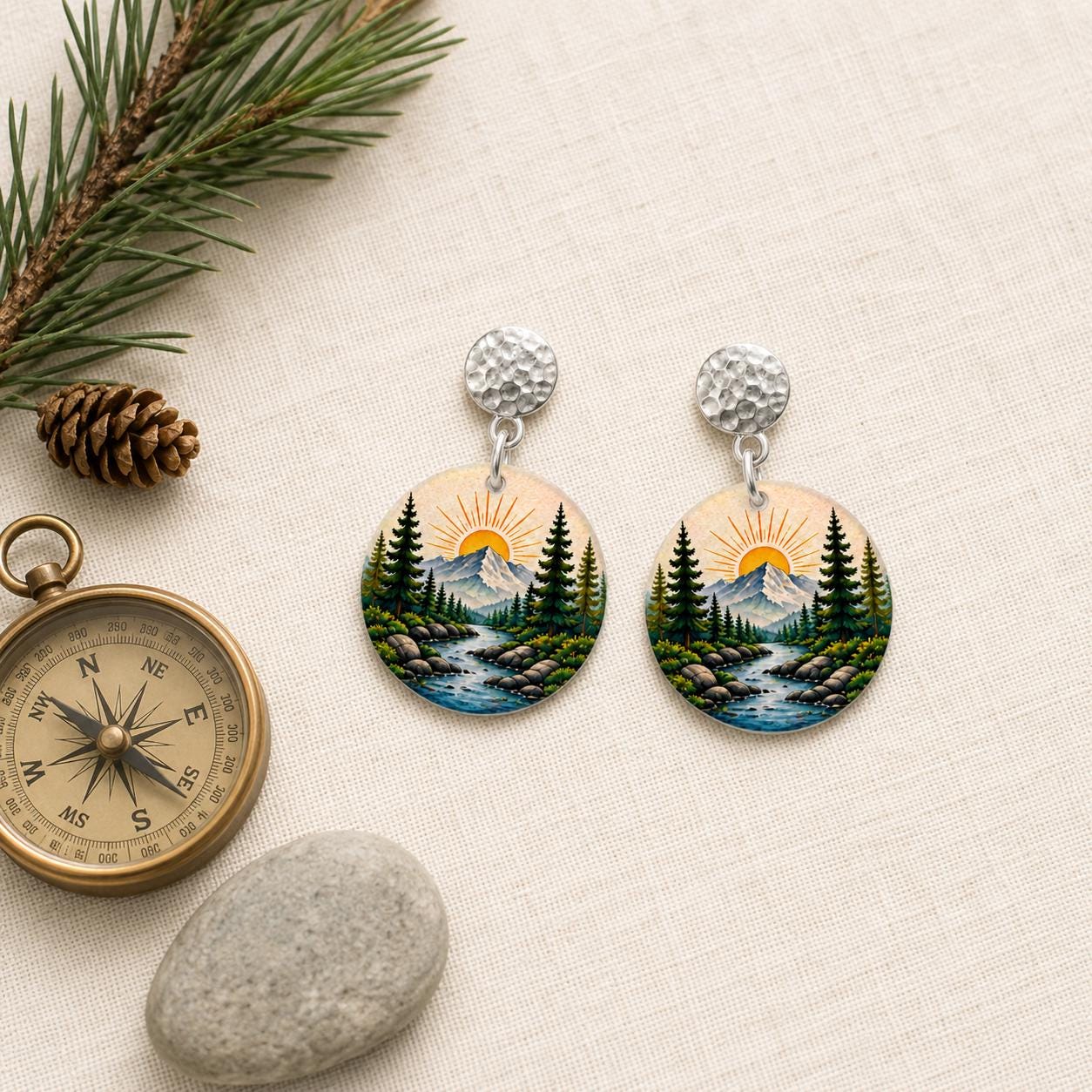Adventure Earrings, Mountain Sunrise Dangle Earrings, Nature Jewelry, Hiking Gift for Women, Outdoor Nature Lover Gift, Handmade in Ohio
