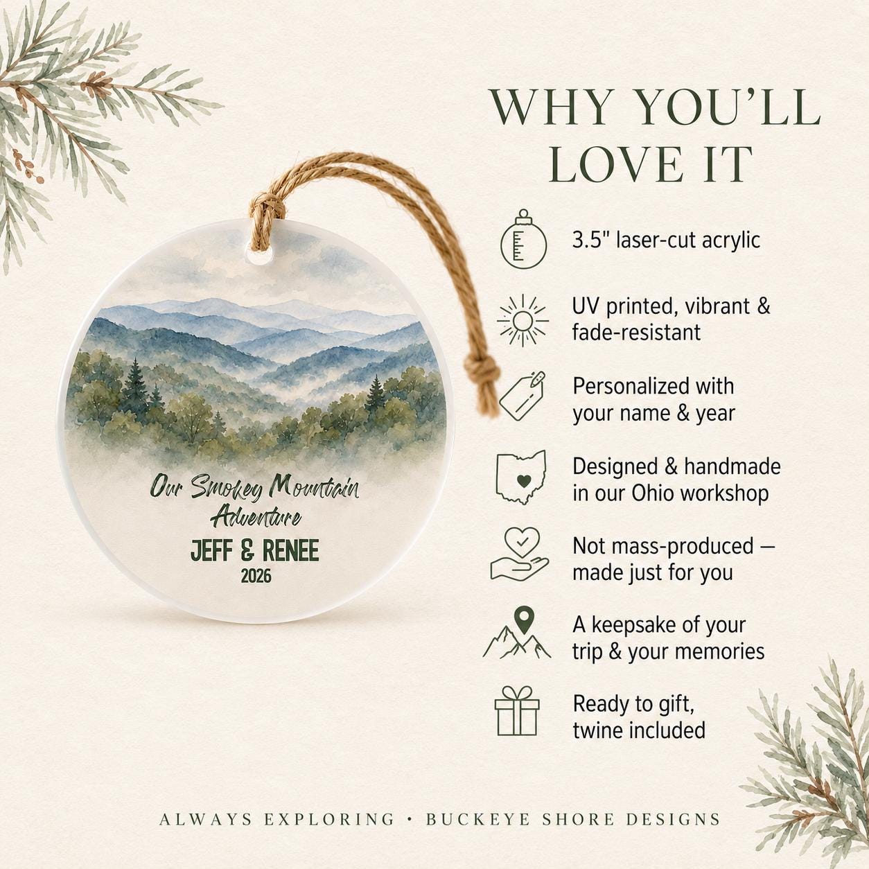 Great Smoky Mountains National Park Ornament,Personalized Christmas Ornament, National Park Gift, Hiking Gift, Family Adventure Keepsake2026