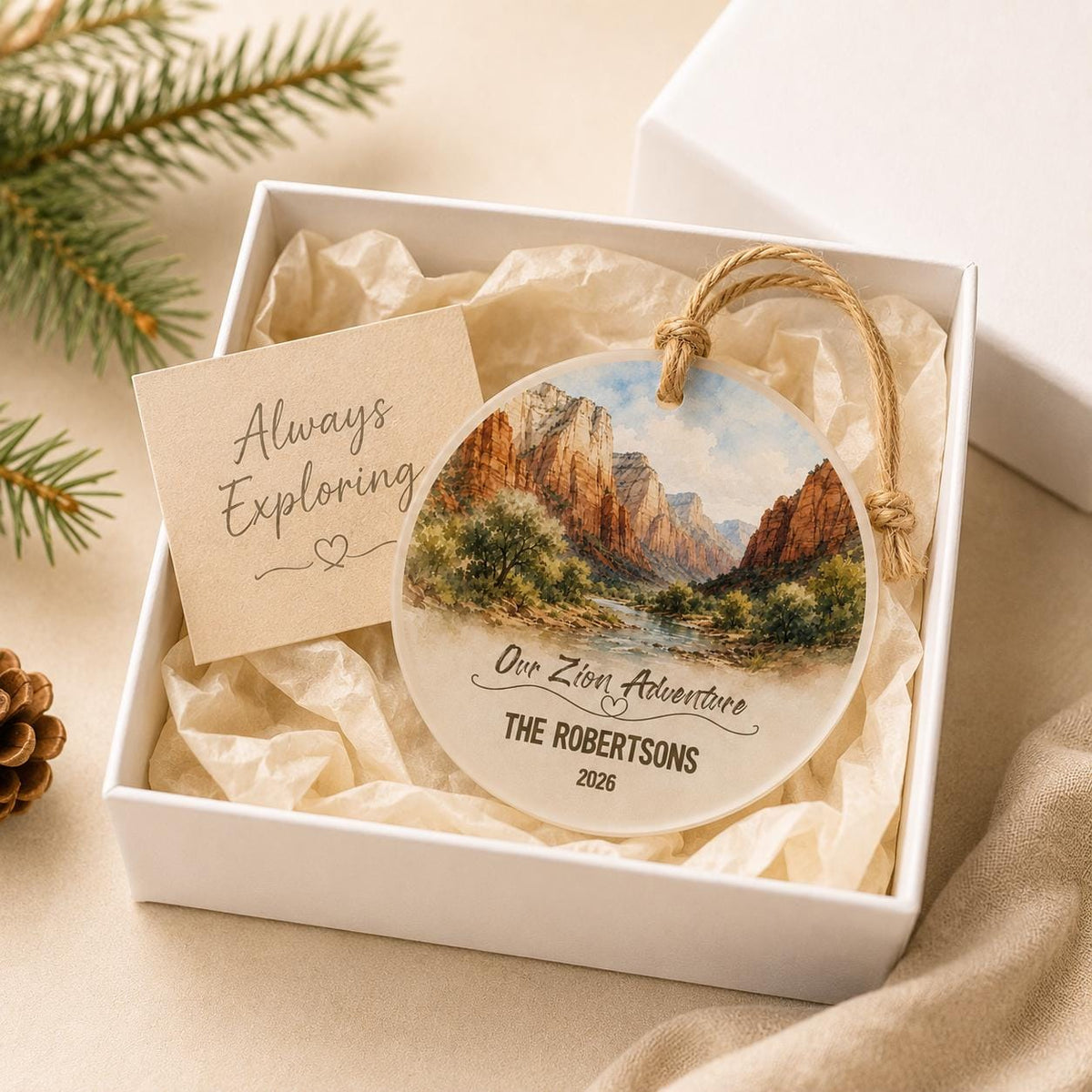 Zion National Park Ornament, Personalized Christmas Ornament, National Park Gift, Hiking Gift, Custom Family Adventure Keepsake 2026