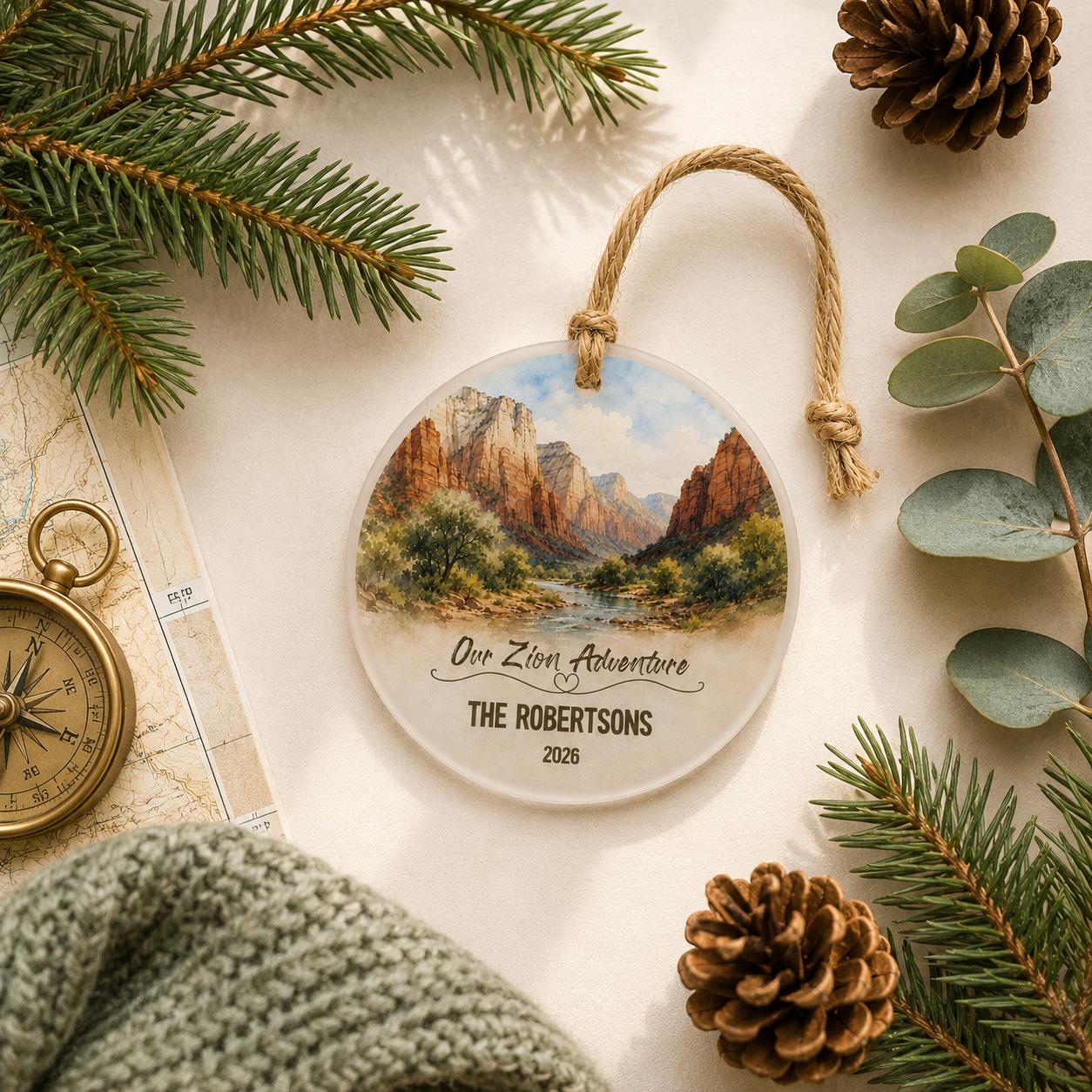 Zion National Park Ornament, Personalized Christmas Ornament, National Park Gift, Hiking Gift, Custom Family Adventure Keepsake 2026