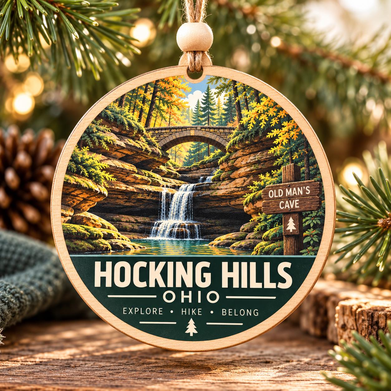 Hocking Hills Ohio Ornament | Old Man's Cave Wood Ornament | Hiker Gift | Waterfall Christmas Ornament | Ohio State Park Gift