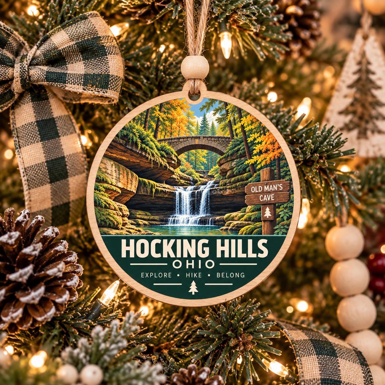 Hocking Hills Ohio Ornament | Old Man's Cave Wood Ornament | Hiker Gift | Waterfall Christmas Ornament | Ohio State Park Gift
