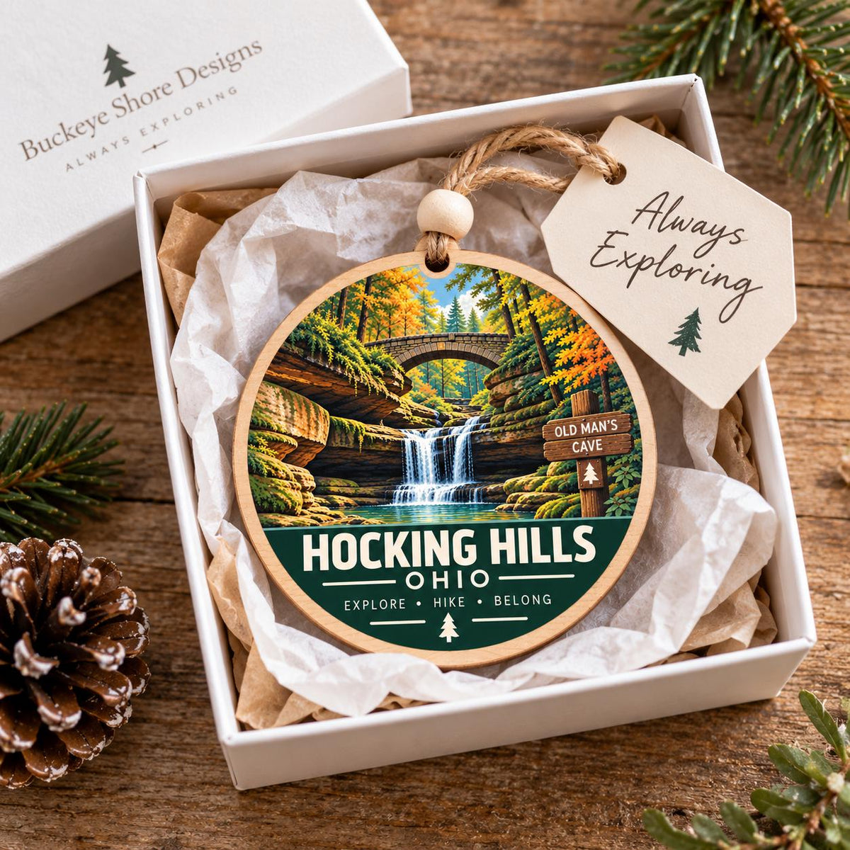Hocking Hills Ohio Ornament | Old Man's Cave Wood Ornament | Hiker Gift | Waterfall Christmas Ornament | Ohio State Park Gift