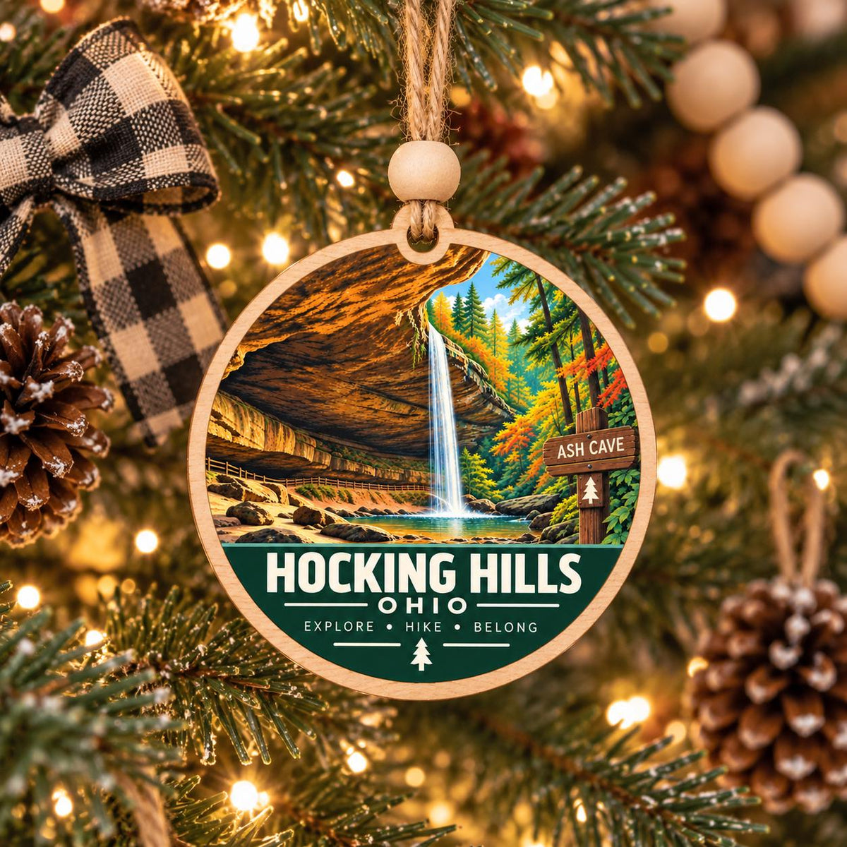 Hocking Hills Ohio Ornament | Ash Cave Wood Ornament | Hiker Gift | Waterfall Christmas Ornament | Ohio State Park Gift