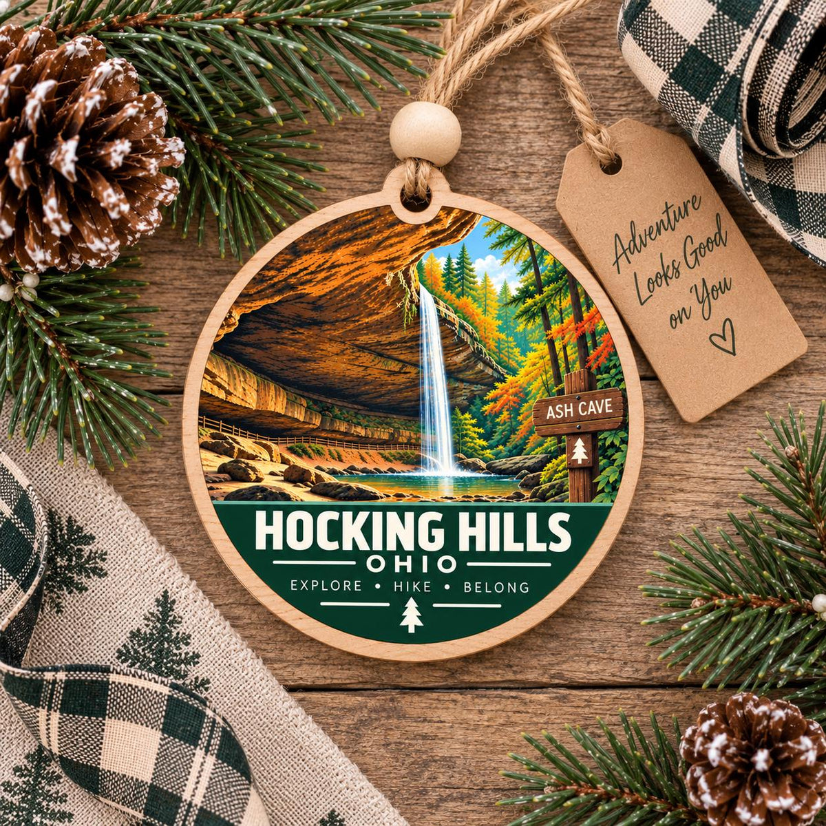Hocking Hills Ohio Ornament | Ash Cave Wood Ornament | Hiker Gift | Waterfall Christmas Ornament | Ohio State Park Gift