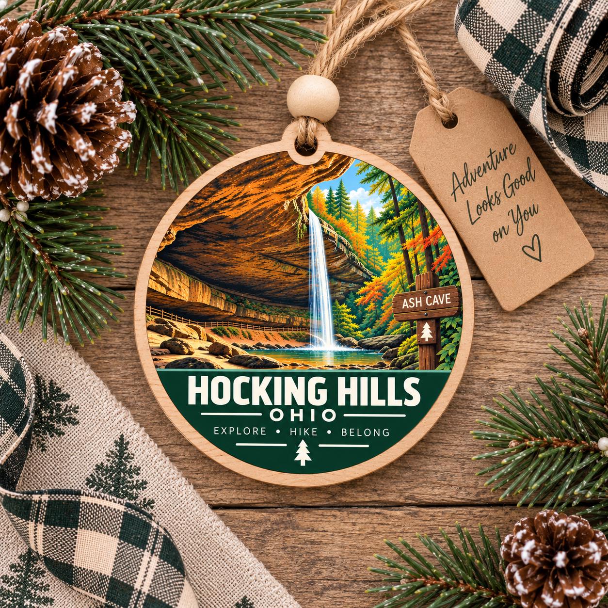 Hocking Hills Ohio Ornament | Ash Cave Wood Ornament | Hiker Gift | Waterfall Christmas Ornament | Ohio State Park Gift