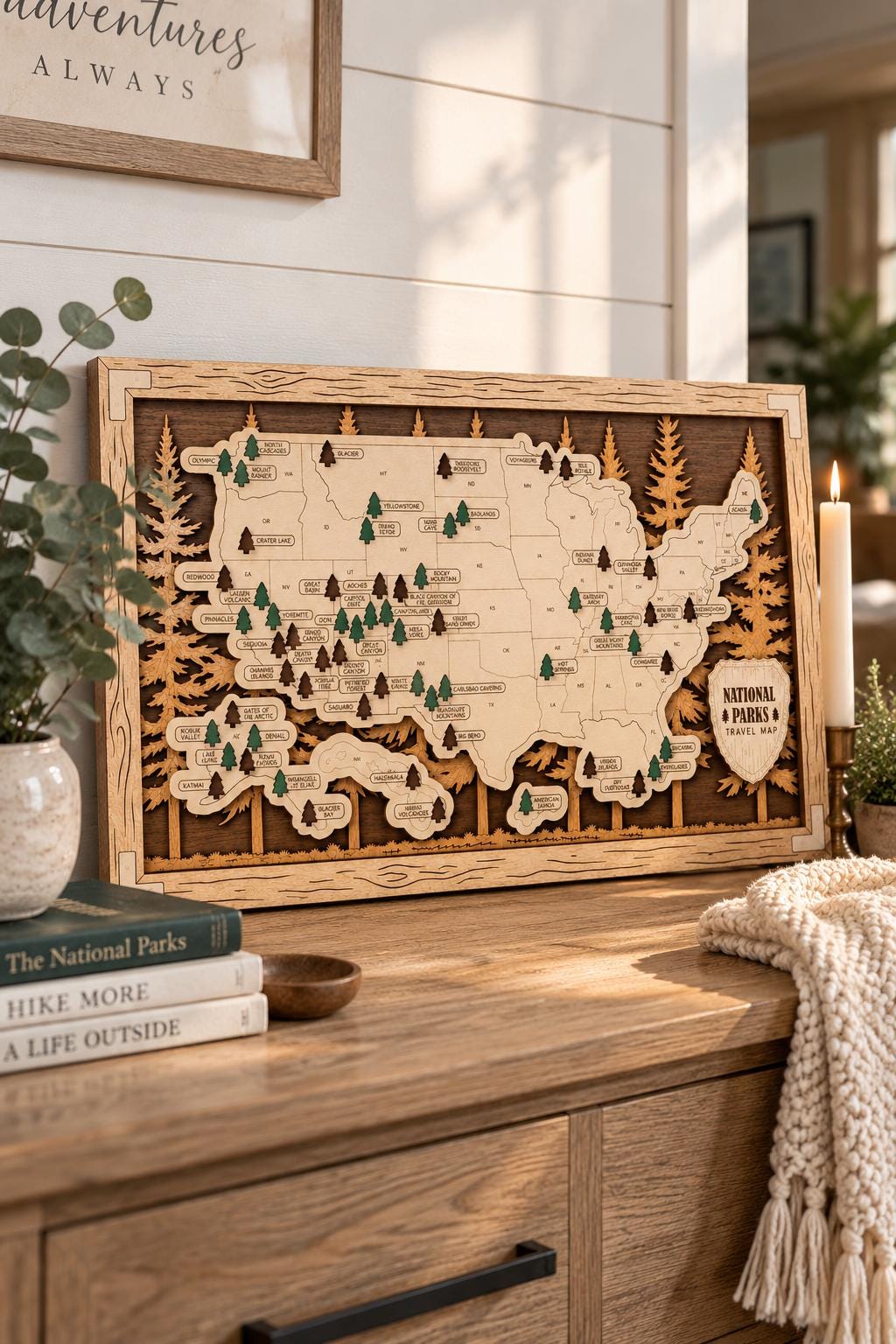 National Park Map Tracker, Visited Parks Wall Art, Travel Gift for Hikers, National Parks Checklist Adventure Map