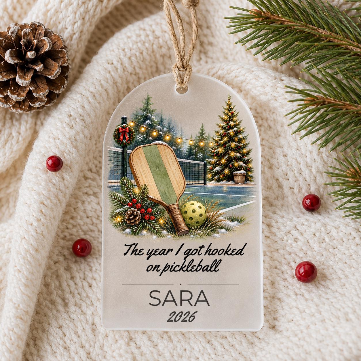 Personalized Pickleball Ornament, Custom Pickleball Gift, The Year I Got Hooked On Pickleball, Hobby Milestone Christmas Ornament