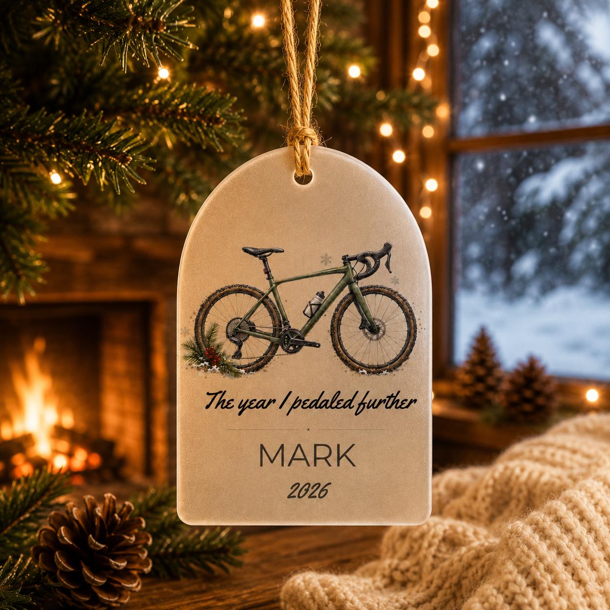 Biking Ornament, Personalized Cyclist Gift, The Year I Pedaled Further, Bike Lover Christmas Ornament, Bike Rider Gift