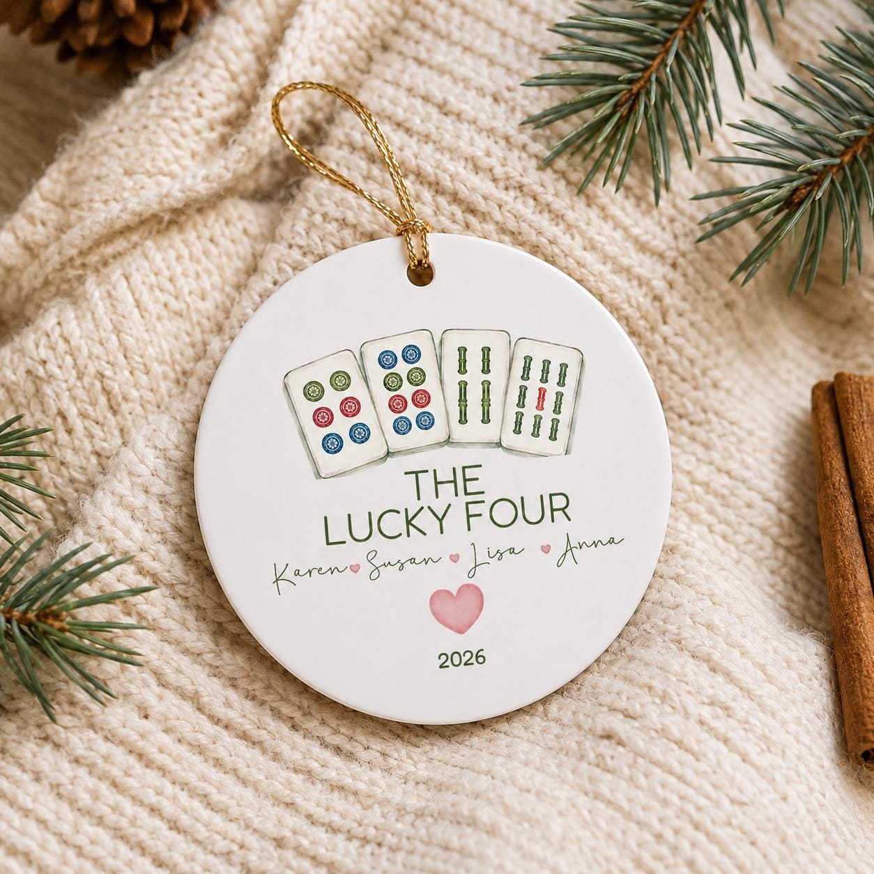 Mahjong Ornament Personalized, Mahjong Gift, Mahjong Club Ornament, Mahjong Group Gift,Mahjong Team Christmas Ornament, Game Night Gift