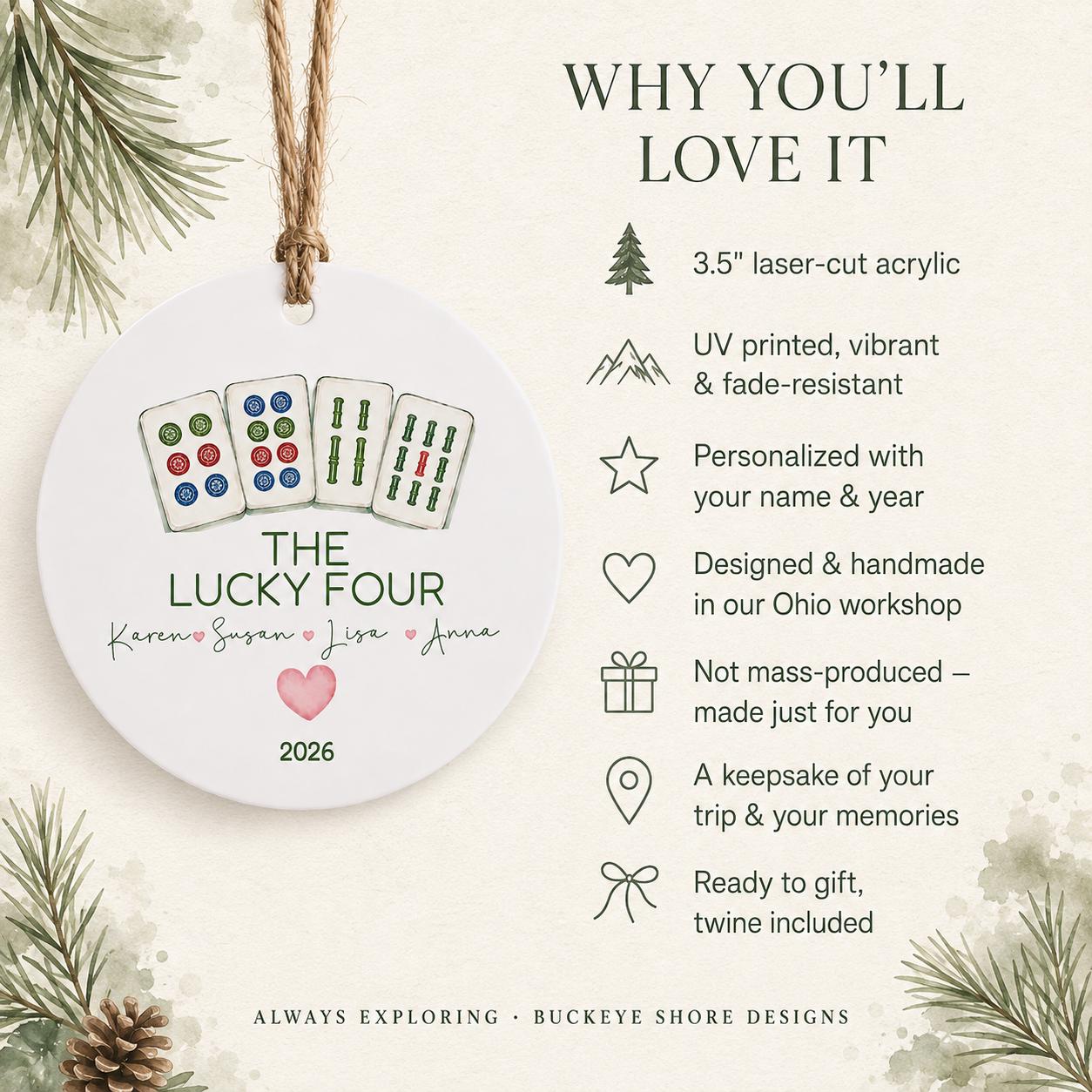 Mahjong Ornament Personalized, Mahjong Gift, Mahjong Club Ornament, Mahjong Group Gift,Mahjong Team Christmas Ornament, Game Night Gift