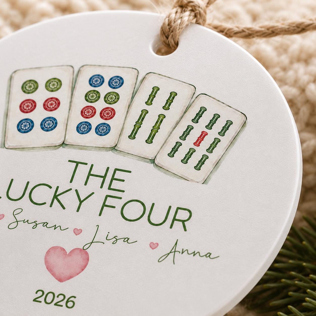 Mahjong Ornament Personalized, Mahjong Gift, Mahjong Club Ornament, Mahjong Group Gift,Mahjong Team Christmas Ornament, Game Night Gift