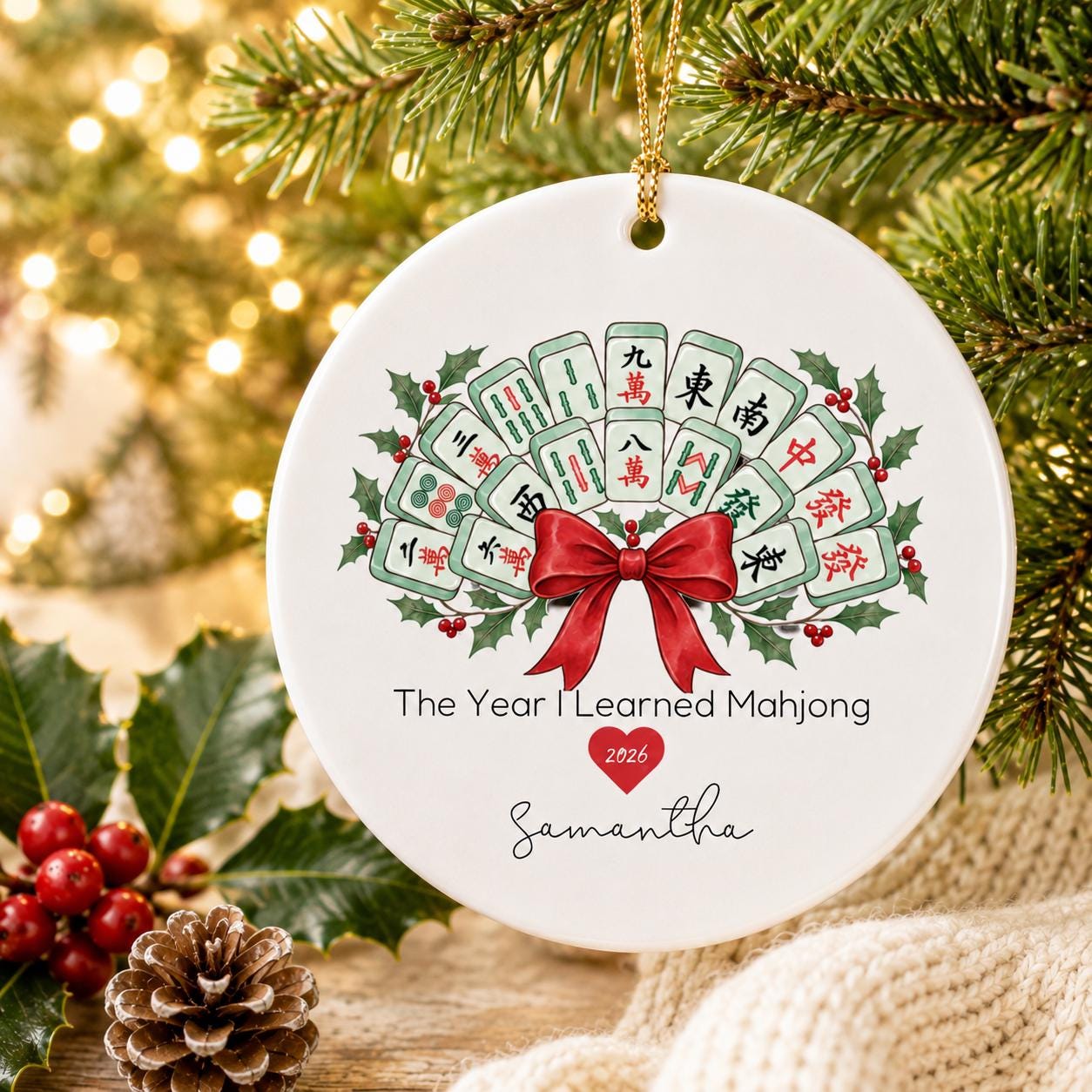 Mahjong Ornament Personalized, The Year I Learned Mahjong Gift, Custom Mahjong Christmas Ornament, Mahjong Gift For Her, Mahjong Group Gift