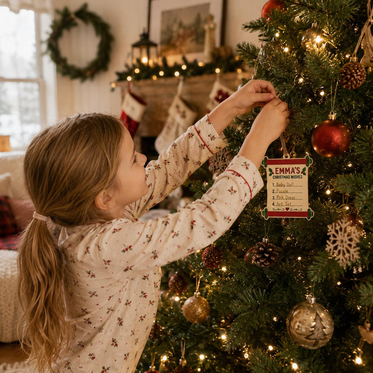 Personalized Christmas Wish List Ornament, Kids Santa Letter Ornament, Name Wood Ornament, Dear Santa Scroll, Painted Wooden Christmas Gift