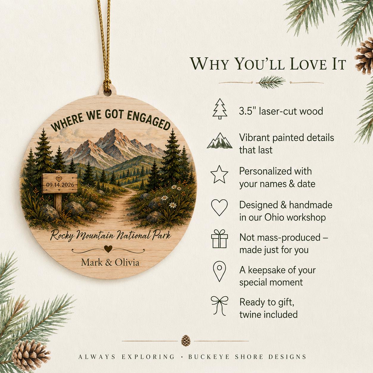 Where We Got Engaged Ornament, Personalized Proposal Gift, Custom Couple Names Wood Christmas Ornament, Engagement Keepsake