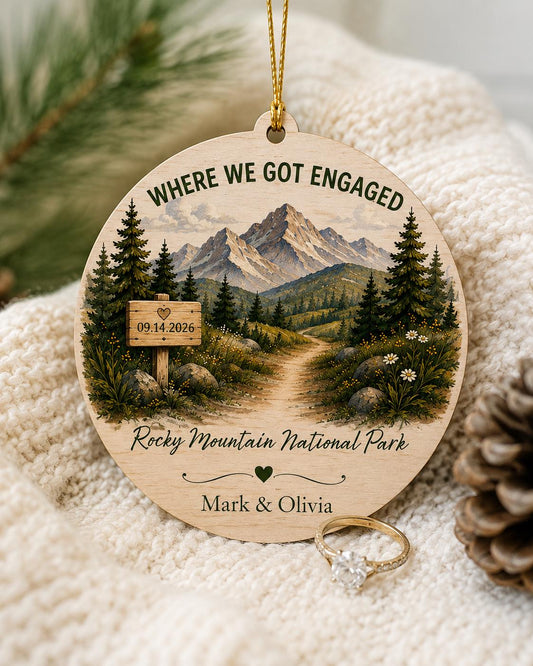 Where We Got Engaged Ornament, Personalized Proposal Gift, Custom Couple Names Wood Christmas Ornament, Engagement Keepsake