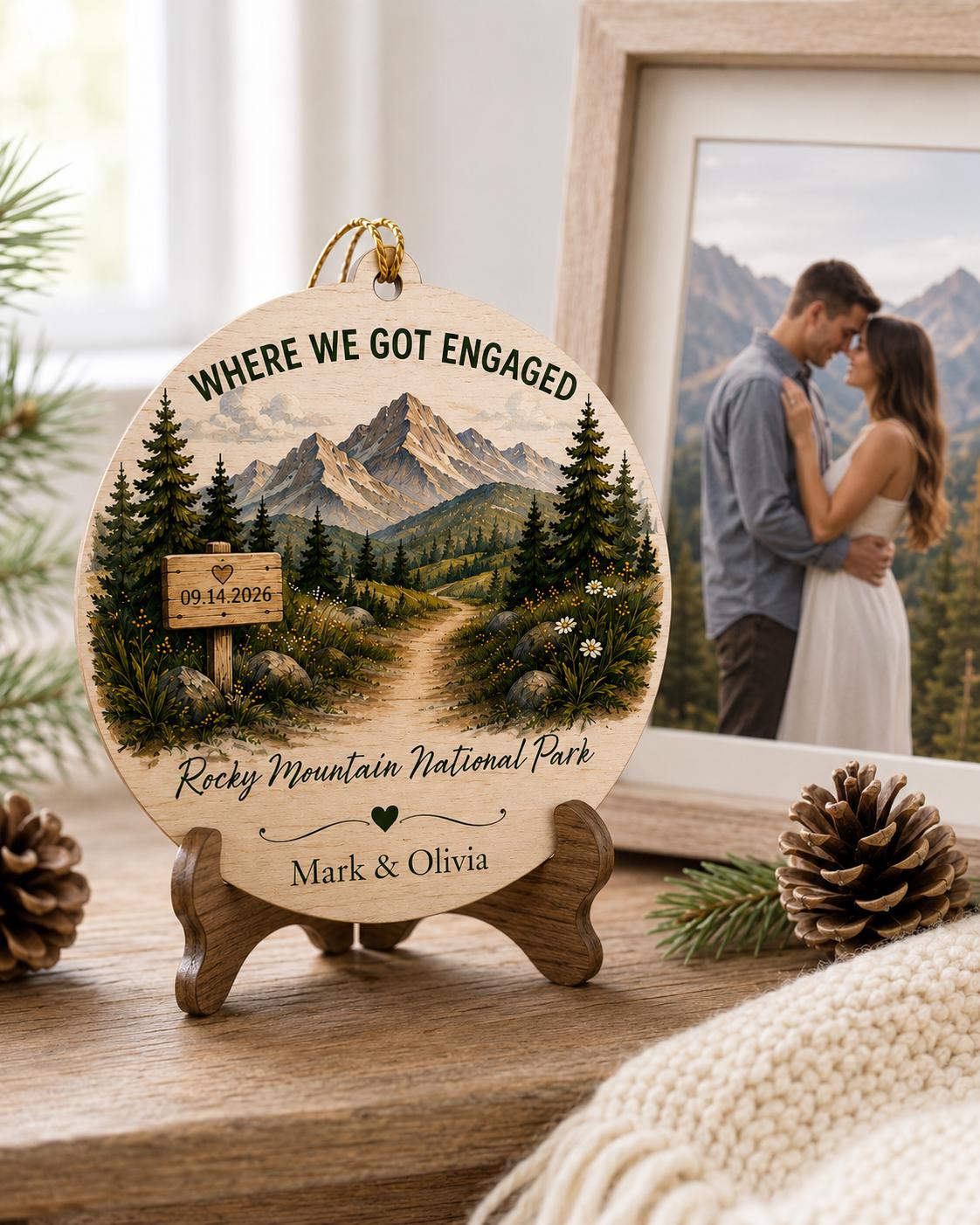Where We Got Engaged Ornament, Personalized Proposal Gift, Custom Couple Names Wood Christmas Ornament, Engagement Keepsake