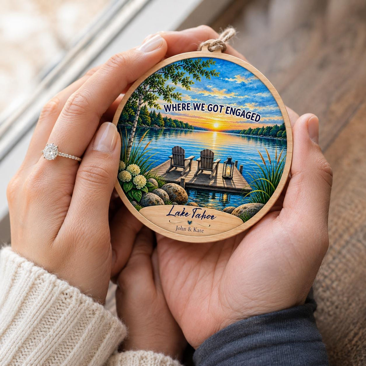 Where We Got Engaged Ornament, Personalized Proposal Gift, Custom Names Wood Christmas Ornament, Lake Engagement Keepsake