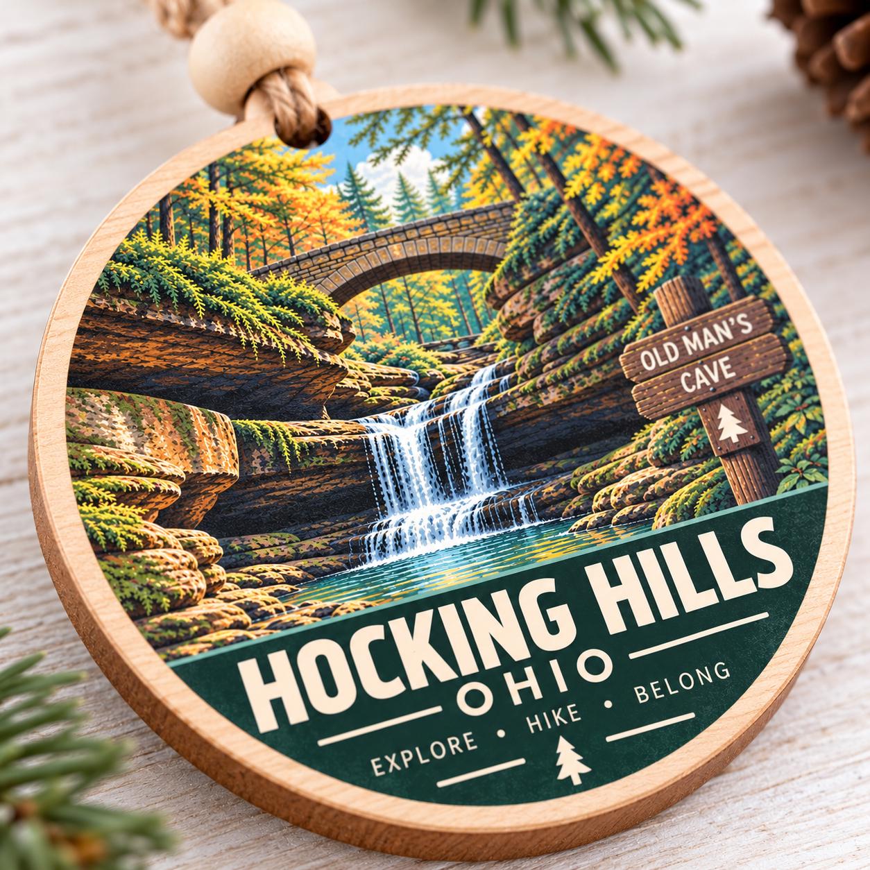 Hocking Hills Ohio Ornament | Old Man's Cave Wood Ornament | Hiker Gift | Waterfall Christmas Ornament | Ohio State Park Gift