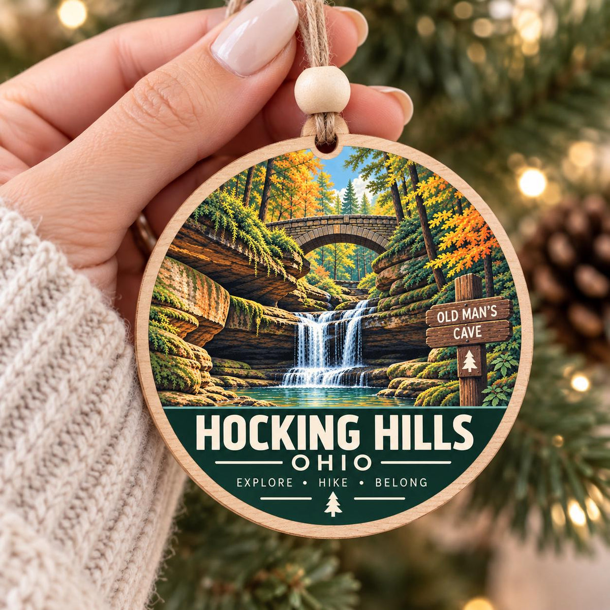 Hocking Hills Ohio Ornament | Old Man's Cave Wood Ornament | Hiker Gift | Waterfall Christmas Ornament | Ohio State Park Gift
