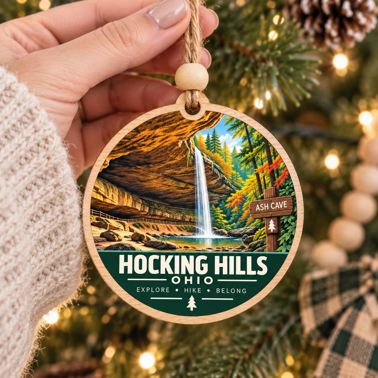 Hocking Hills Ohio Ornament | Ash Cave Wood Ornament | Hiker Gift | Waterfall Christmas Ornament | Ohio State Park Gift