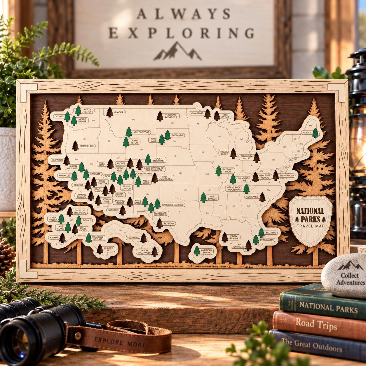 National Park Map Tracker, Visited Parks Wall Art, Travel Gift for Hikers, National Parks Checklist Adventure Map