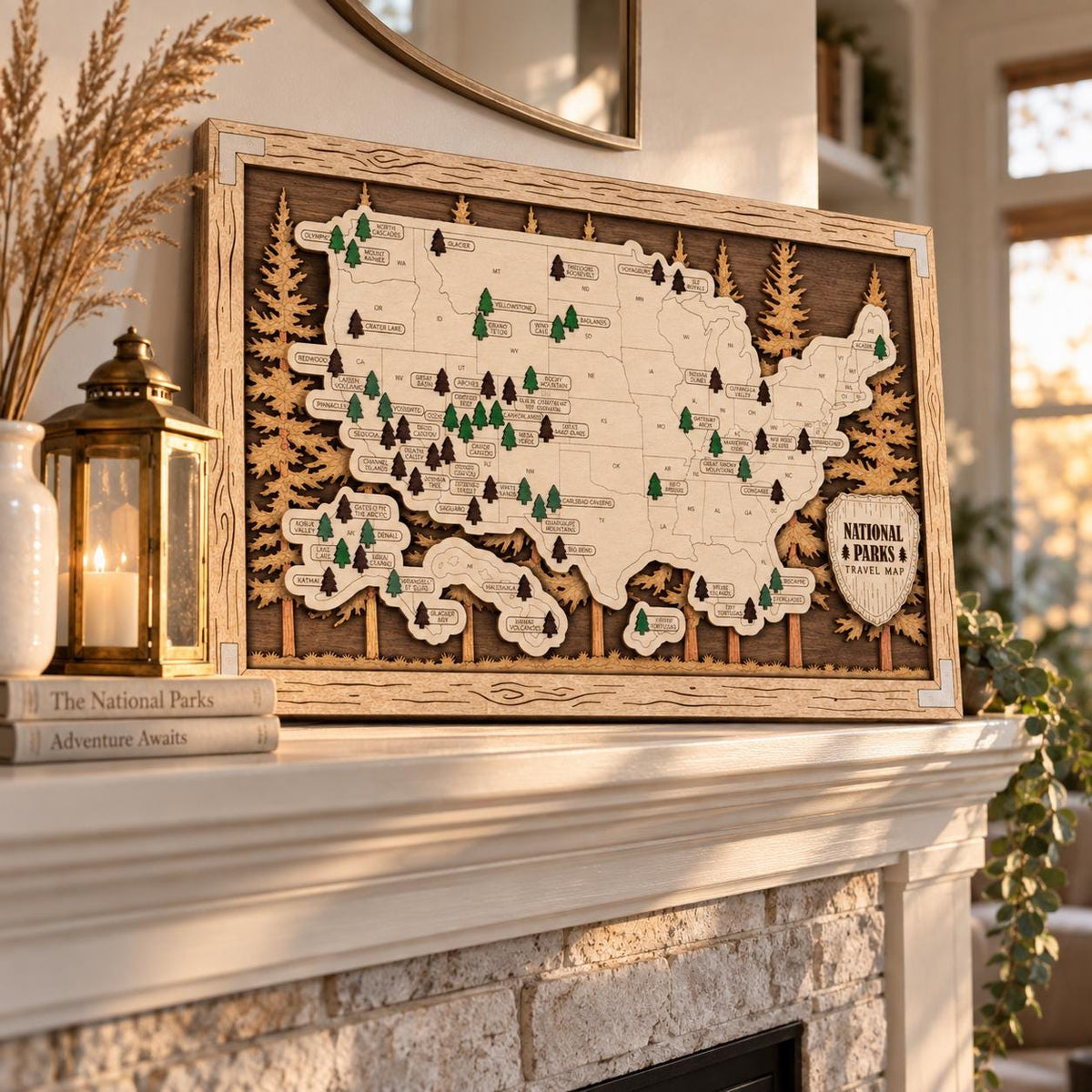 National Park Map Tracker, Visited Parks Wall Art, Travel Gift for Hikers, National Parks Checklist Adventure Map