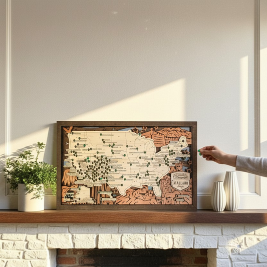 National Monument Map Tracker – Wooden USA Travel Wall Art, Laser Cut & Engraved