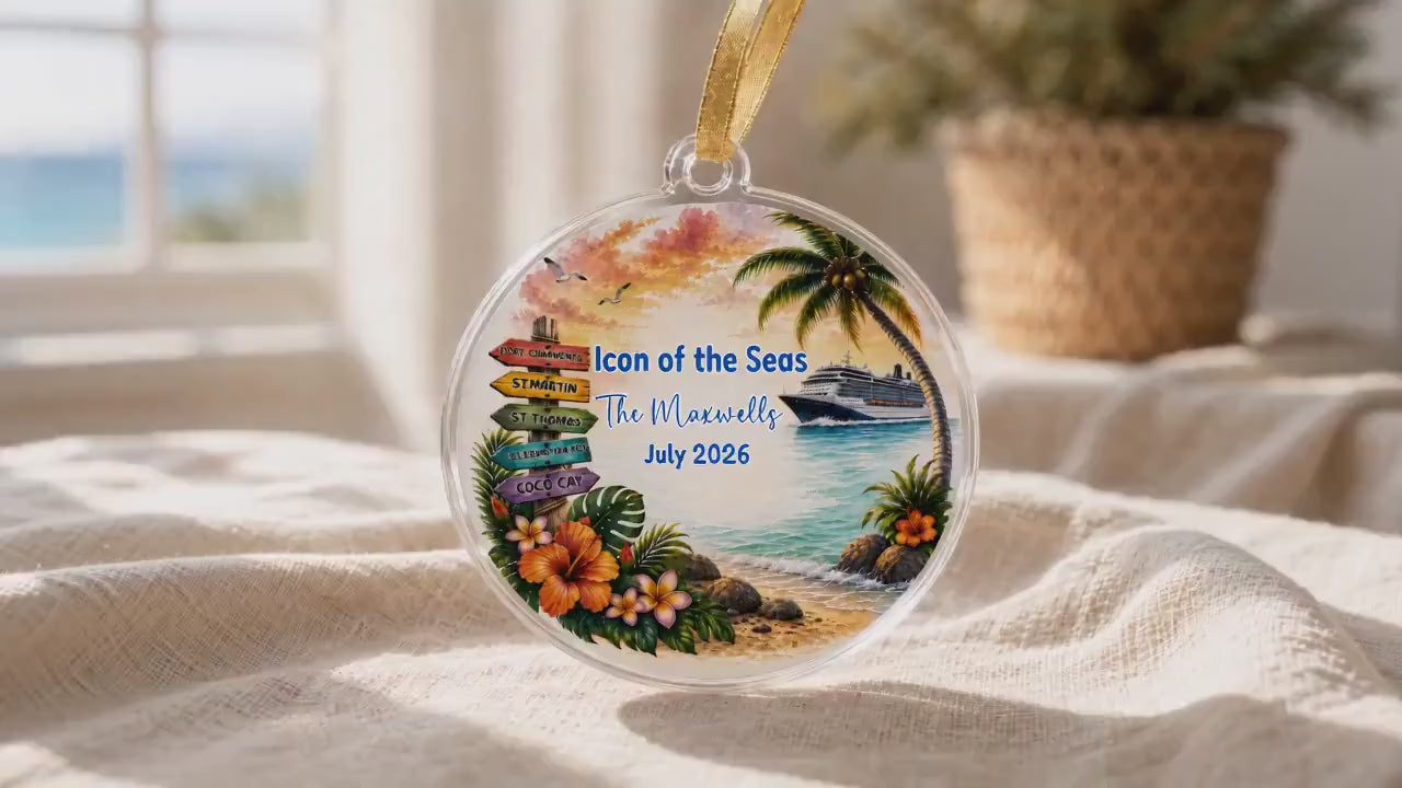 Personalized Alaska Cruise Ornament, Custom Alaskan Cruise Ship Christmas Ornament, Glacier Bay Keepsake, Family Cruise Gift, Ports & Names
