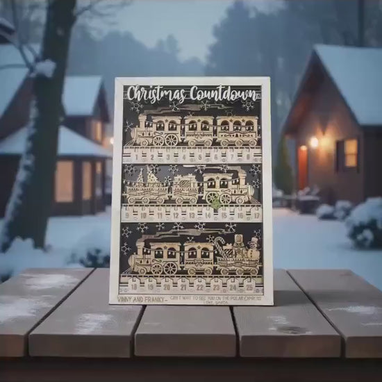 Personalized Wooden Train Christmas Countdown – Kids Holiday Advent Calendar, Family Christmas Decor Sign