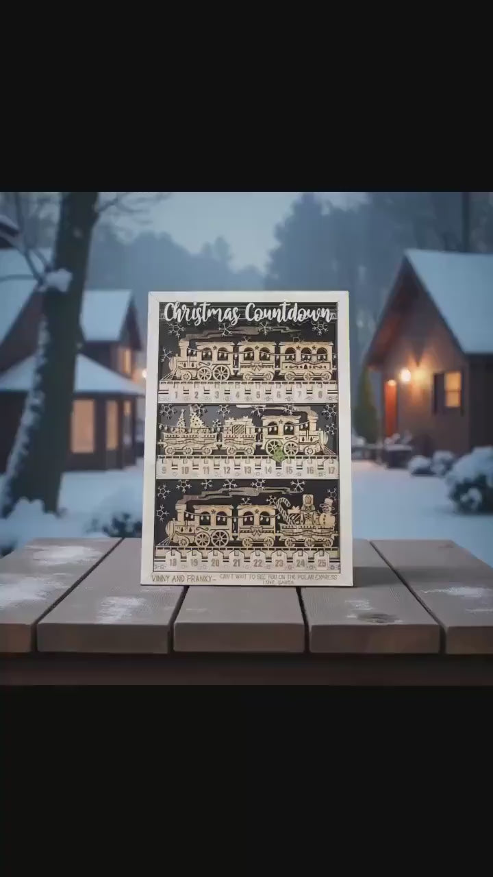 Personalized Wooden Train Christmas Countdown – Kids Holiday Advent Calendar, Family Christmas Decor Sign