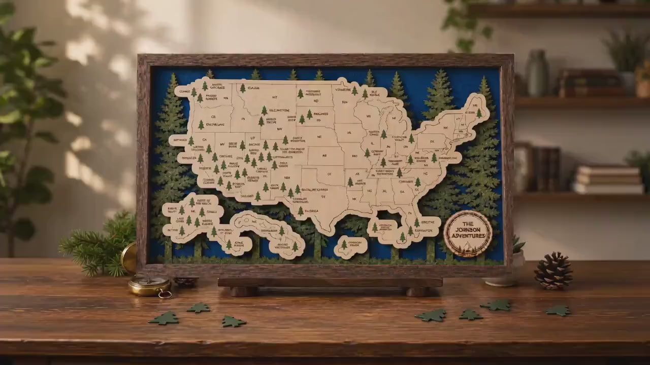 National Park Map Tracker, Visited Parks Wall Art, Travel Gift for Hikers, National Parks Checklist Adventure Map