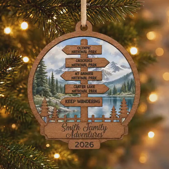 Personalized Travel Signpost Ornament, National Park Family Adventure Keepsake, Destination Christmas Ornament, Traveler Gift, Hiker Gift