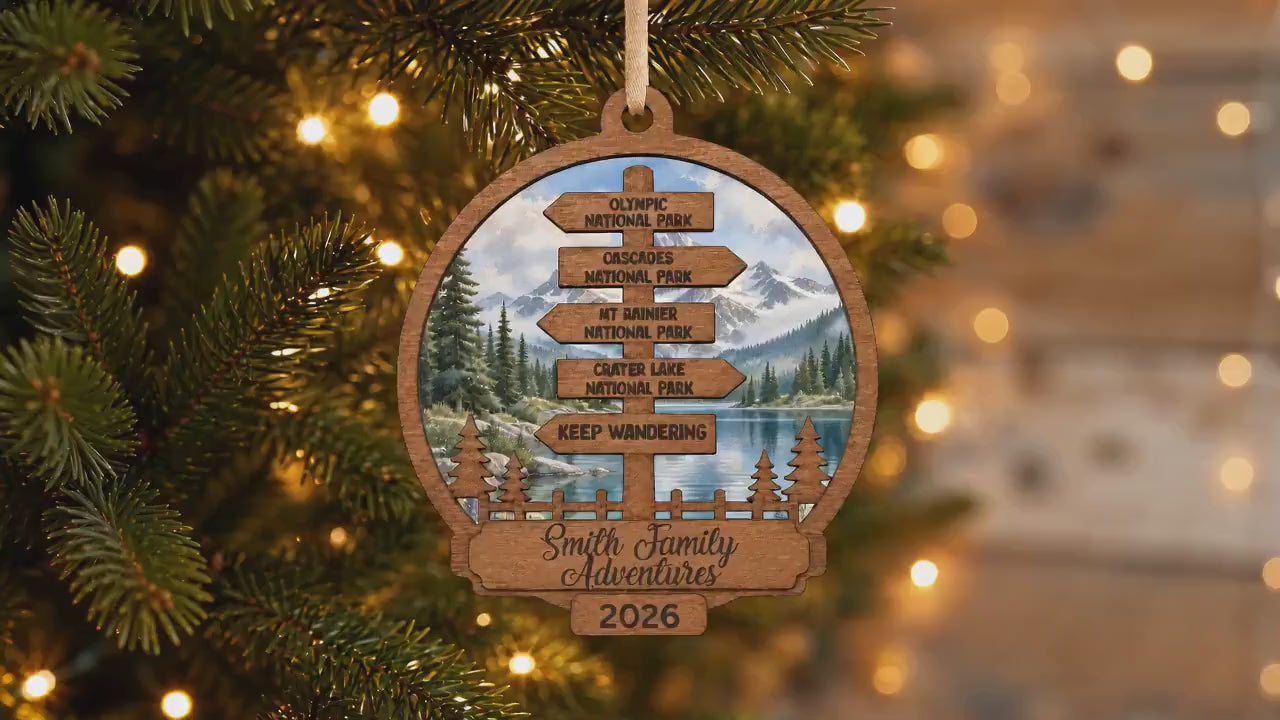 Personalized Travel Signpost Ornament, National Park Family Adventure Keepsake, Destination Christmas Ornament, Traveler Gift, Hiker Gift