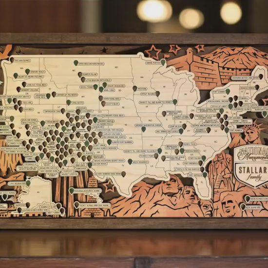 National Monument Travel Map, Personalized USA Adventure Tracker, Wooden Travel Map, National Park Style Decor, Adventure Gift
