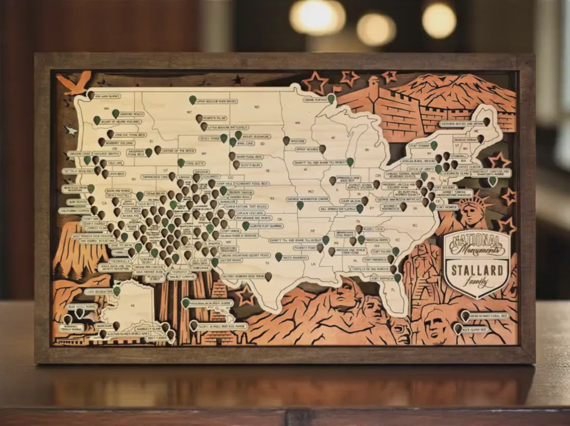 National Monument Travel Map, Personalized USA Adventure Tracker, Wooden Travel Map, National Park Style Decor, Adventure Gift