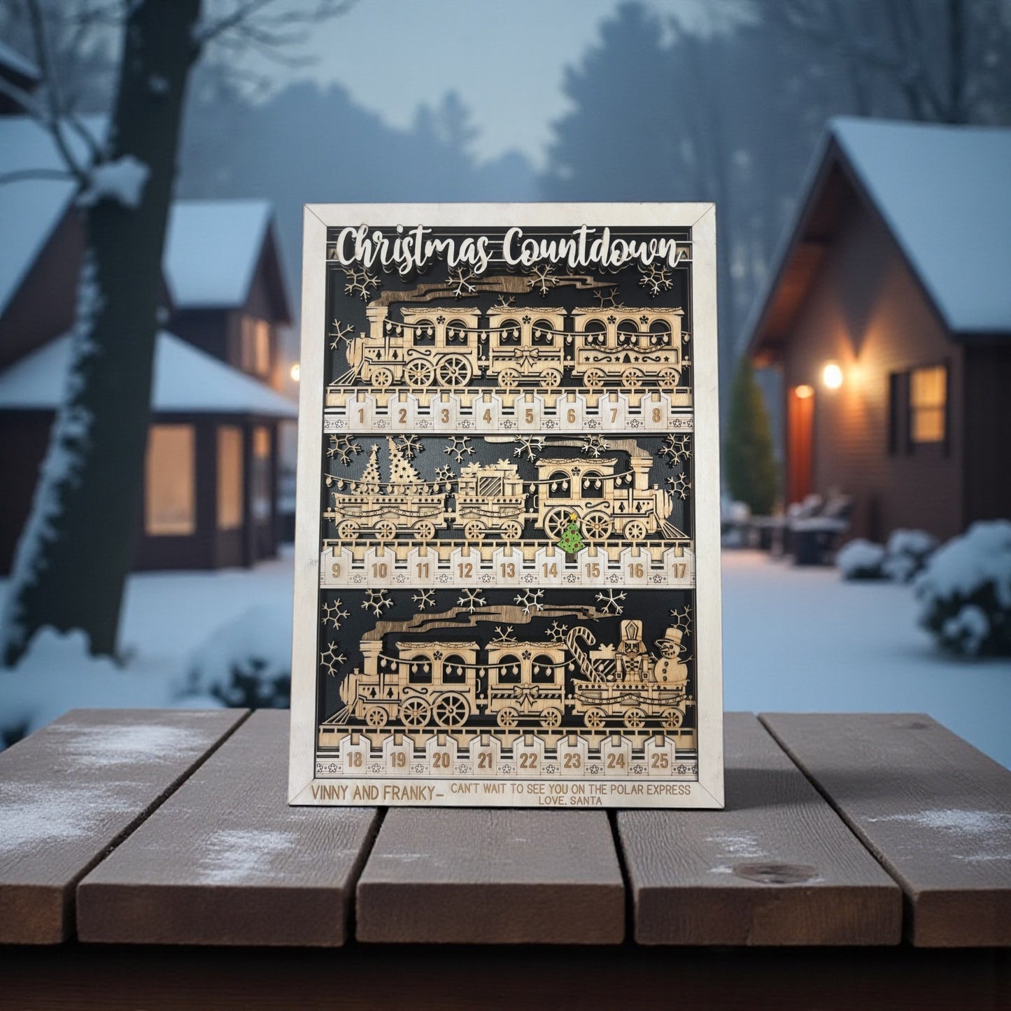 Personalized Wooden Train Christmas Countdown – Kids Holiday Advent Sign, Family Christmas Decor