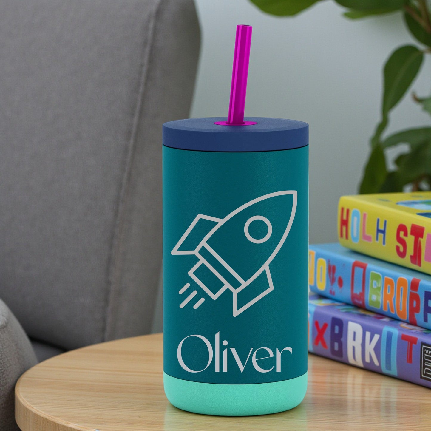 New Engraved Kids 12oz Stainless Steel Sip Tumbler – Spill-Resistant Straw Lid
