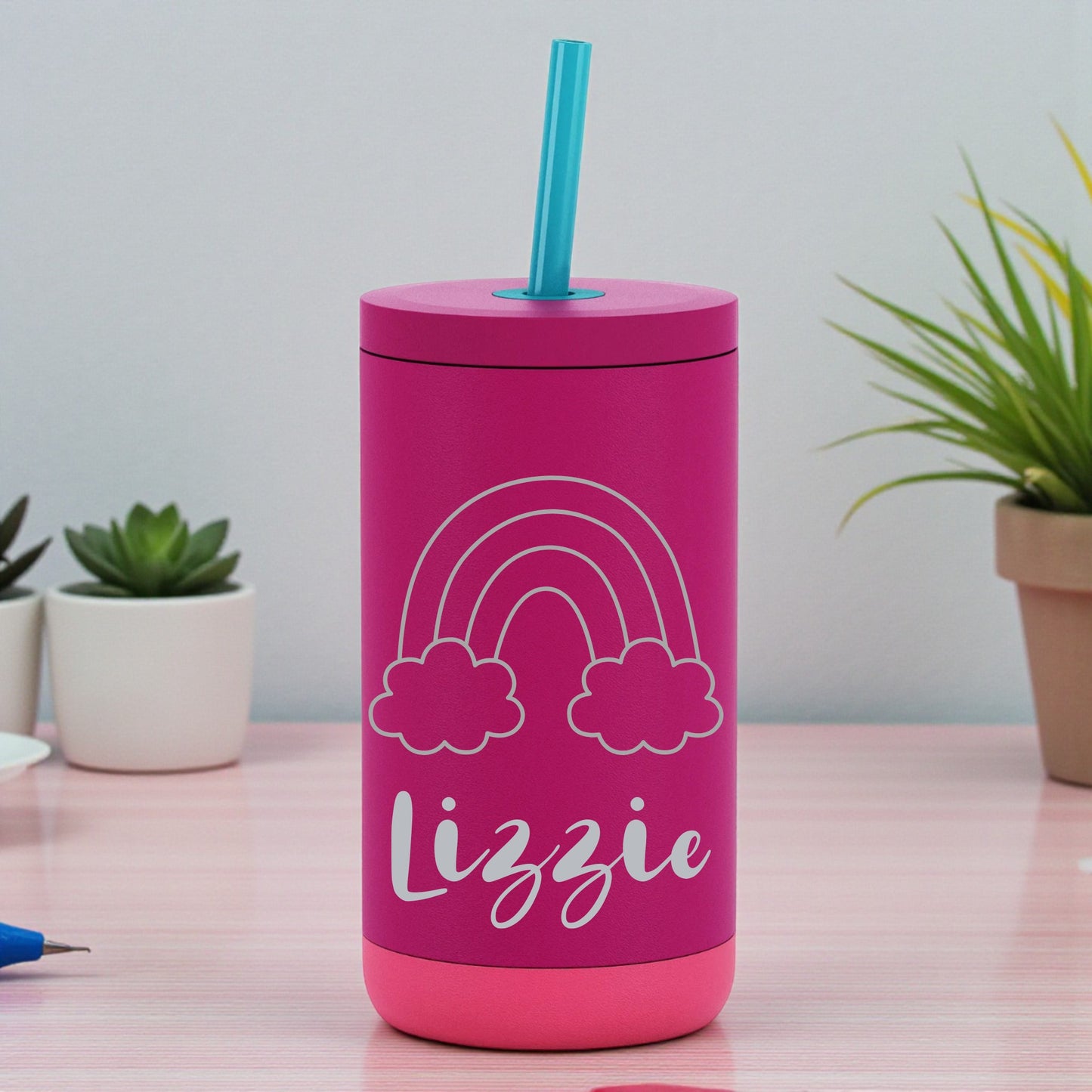 New Engraved Kids 12oz Stainless Steel Sip Tumbler – Spill-Resistant Straw Lid