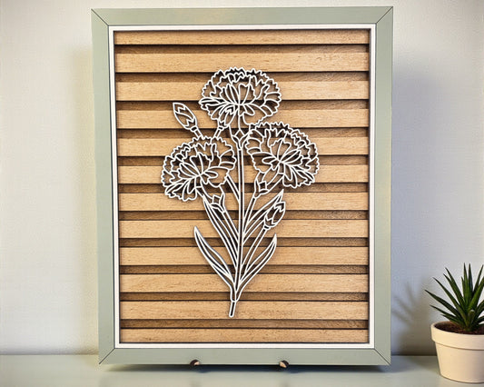 Petal & Line Personalized Birth Flower Wooden Art – Month Keepsake Decor