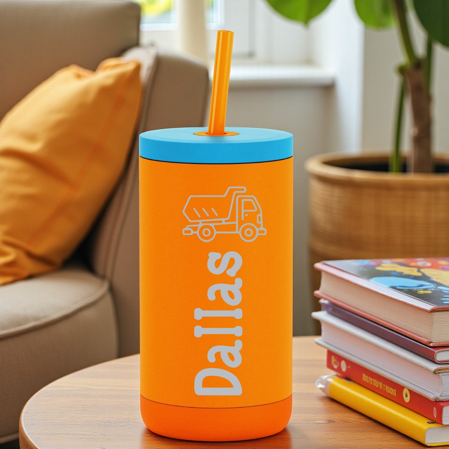 New Designs, Engraved Kids 12oz Stainless Steel Sip Tumbler – Spill-Resistant Straw Lid