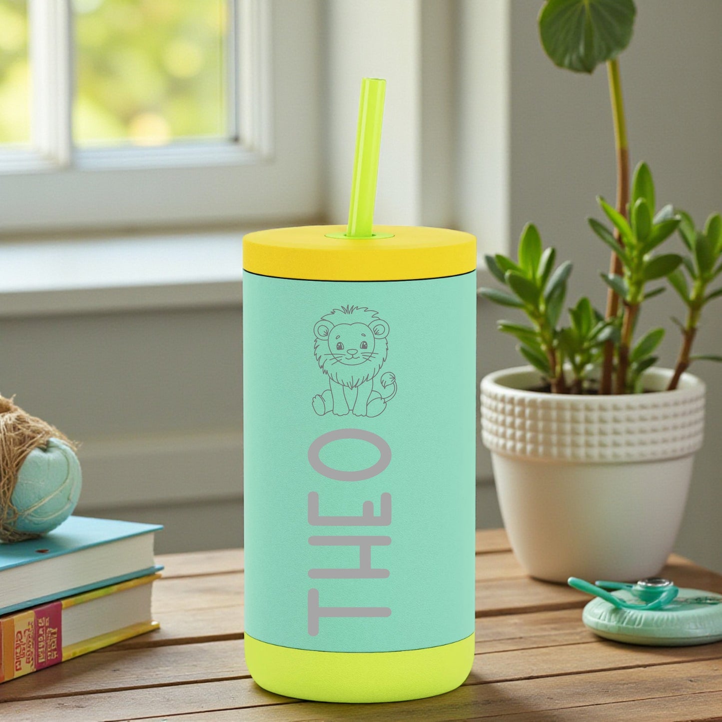 New Designs, Engraved Kids 12oz Stainless Steel Sip Tumbler – Spill-Resistant Straw Lid