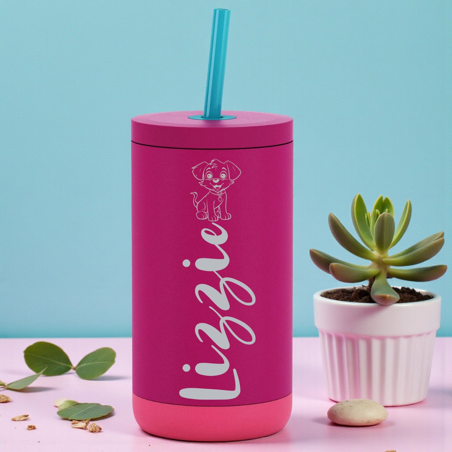 New Designs, Engraved Kids 12oz Stainless Steel Sip Tumbler – Spill-Resistant Straw Lid
