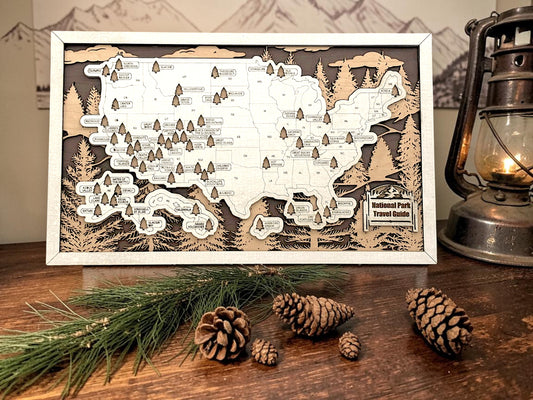 Personalized National Park Map Tracker – Wooden USA Travel Map Keepsake for Adventure Lovers