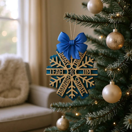 Personalized Family Christmas Ornament – Custom Wooden Snowflake Ornament with Names, Handmade Engraved Holiday Keepsake