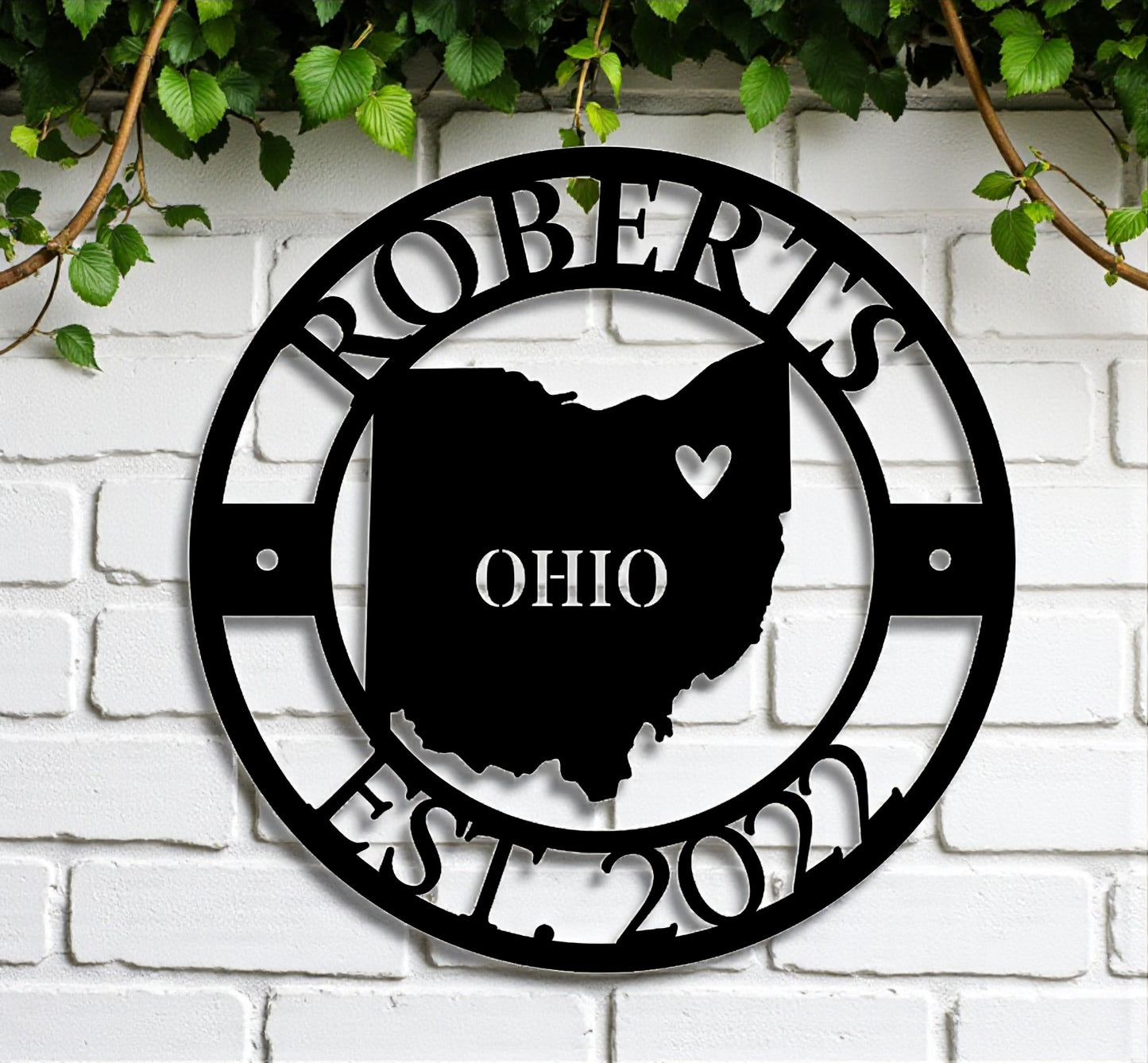 Ohio State Metal Monogram Sign , Personalized Family Name Steel Wall Art